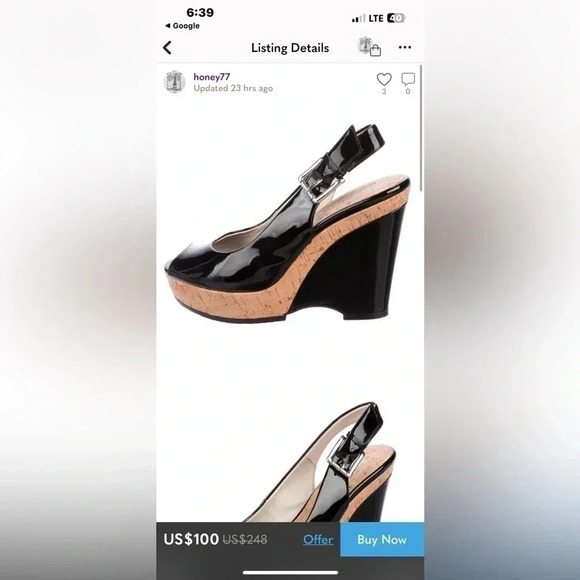 Donald J. Pliner shoes,8.5,cork,black patent leather sling back platform wedge - Picture 3 of 14